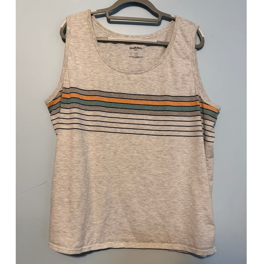 Goodfellow & Co XXL Gray Striped Tank Top Sleeveless Shirt Standard Fit 1910
